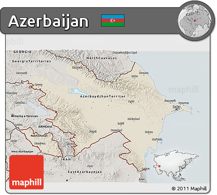Shaded Relief 3D Map of Azerbaijan, semi-desaturated