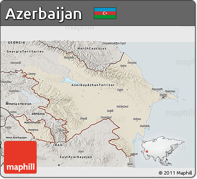 Shaded Relief 3D Map of Azerbaijan, semi-desaturated
