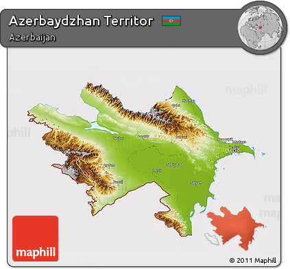 Physical 3D Map of Azerbaydzhan Territor, cropped outside