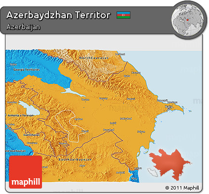 Political 3D Map of Azerbaydzhan Territor
