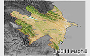 Satellite 3D Map of Azerbaydzhan Territor, darken, desaturated
