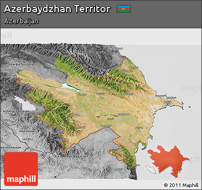 Satellite 3D Map of Azerbaydzhan Territor, desaturated