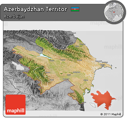Satellite 3D Map of Azerbaydzhan Territor, desaturated