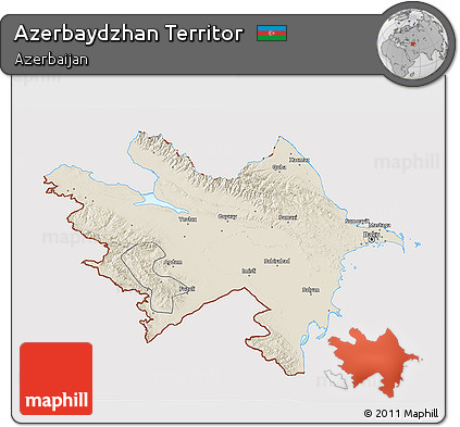 Shaded Relief 3D Map of Azerbaydzhan Territor, cropped outside