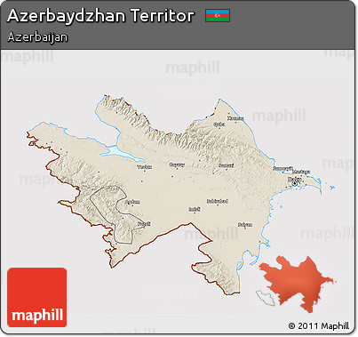 Shaded Relief 3D Map of Azerbaydzhan Territor, cropped outside
