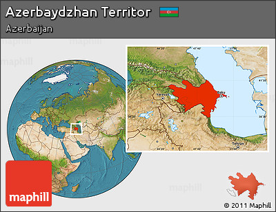 Satellite Location Map of Azerbaydzhan Territor, within the entire country