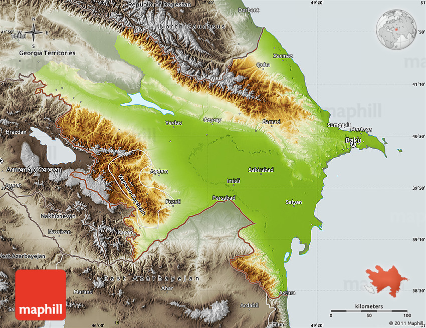 Free version of Physical 3D Map of Azerbaijan.