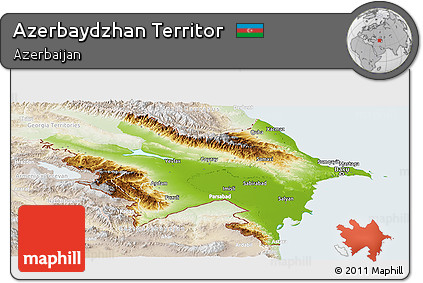Physical Panoramic Map of Azerbaydzhan Territor, lighten