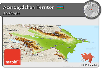Physical Panoramic Map of Azerbaydzhan Territor, shaded relief outside