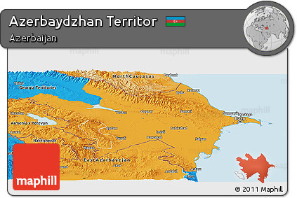 Political Panoramic Map of Azerbaydzhan Territor