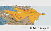 Political Panoramic Map of Azerbaydzhan Territor, semi-desaturated