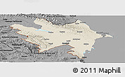 Shaded Relief Panoramic Map of Azerbaydzhan Territor, darken, desaturated