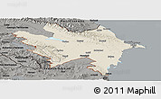 Shaded Relief Panoramic Map of Azerbaydzhan Territor, darken, semi-desaturated
