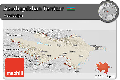Shaded Relief Panoramic Map of Azerbaydzhan Territor, desaturated