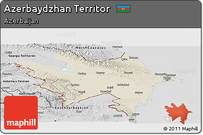 Shaded Relief Panoramic Map of Azerbaydzhan Territor, desaturated