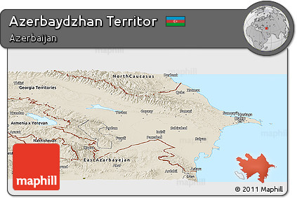 Shaded Relief Panoramic Map of Azerbaydzhan Territor