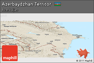 Shaded Relief Panoramic Map of Azerbaydzhan Territor