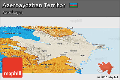 Shaded Relief Panoramic Map of Azerbaydzhan Territor, political outside