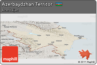 Shaded Relief Panoramic Map of Azerbaydzhan Territor, semi-desaturated