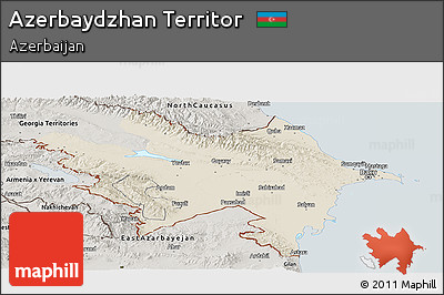 Shaded Relief Panoramic Map of Azerbaydzhan Territor, semi-desaturated