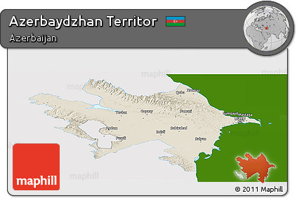 Shaded Relief Panoramic Map of Azerbaydzhan Territor, single color outside
