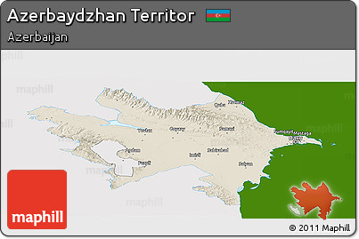 Shaded Relief Panoramic Map of Azerbaydzhan Territor, single color outside