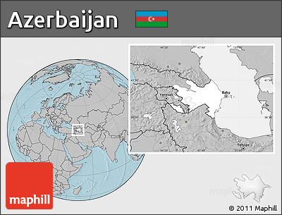 Blank Location Map of Azerbaijan, gray outside, hill shading outside
