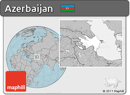Blank Location Map of Azerbaijan, gray outside, hill shading outside