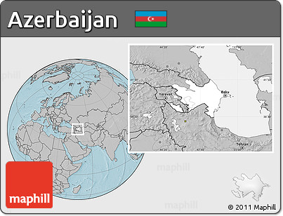 Blank Location Map of Azerbaijan, gray outside, hill shading outside