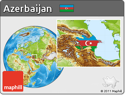 Flag Location Map of Azerbaijan, physical outside