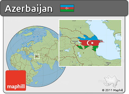 Flag Location Map of Azerbaijan, savanna style outside