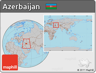 Gray Location Map of Azerbaijan, within the entire continent