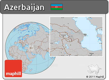 Gray Location Map of Azerbaijan, hill shading inside