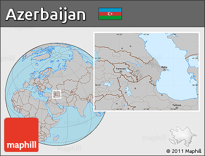 Gray Location Map of Azerbaijan, hill shading inside