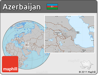 Gray Location Map of Azerbaijan, hill shading inside