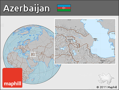 Gray Location Map of Azerbaijan, hill shading outside