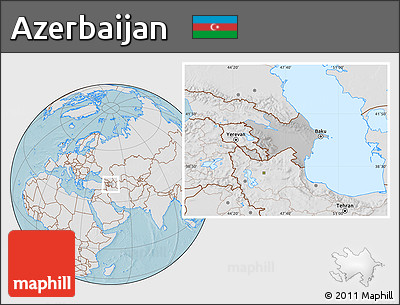Gray Location Map of Azerbaijan, lighten, land only, hill shading