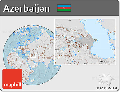 Gray Location Map of Azerbaijan, lighten, land only, hill shading