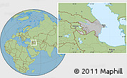 Gray Location Map of Azerbaijan, savanna style outside, hill shading inside