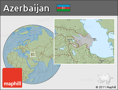 Gray Location Map of Azerbaijan, savanna style outside, hill shading