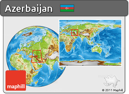 Physical Location Map of Azerbaijan, within the entire continent