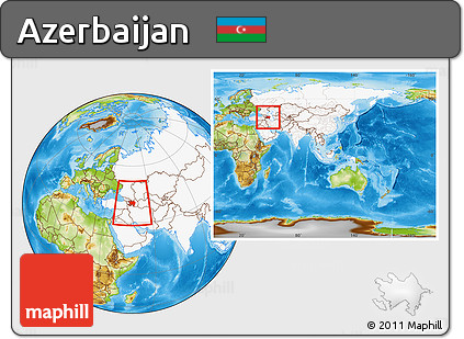 Physical Location Map of Azerbaijan, highlighted continent, within the entire continent