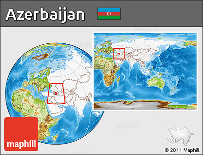 Physical Location Map of Azerbaijan, highlighted continent, within the entire continent