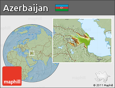 Physical Location Map of Azerbaijan, savanna style outside, hill shading