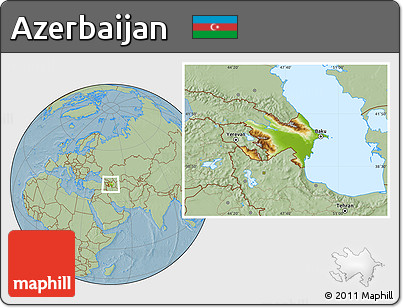 Physical Location Map of Azerbaijan, savanna style outside, hill shading