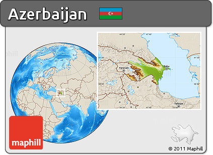 Physical Location Map of Azerbaijan, shaded relief outside