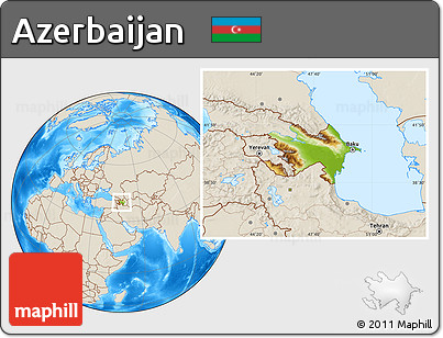 Physical Location Map of Azerbaijan, shaded relief outside