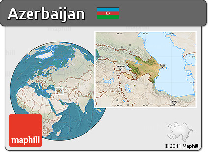 Satellite Location Map of Azerbaijan, lighten, land only