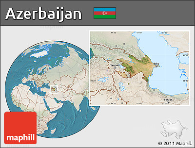 Satellite Location Map of Azerbaijan, lighten, land only