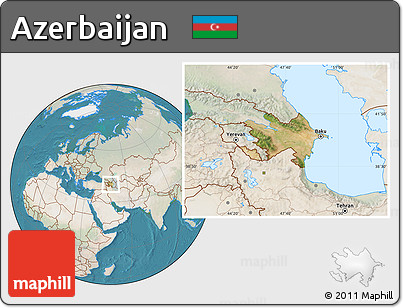 Satellite Location Map of Azerbaijan, lighten, land only